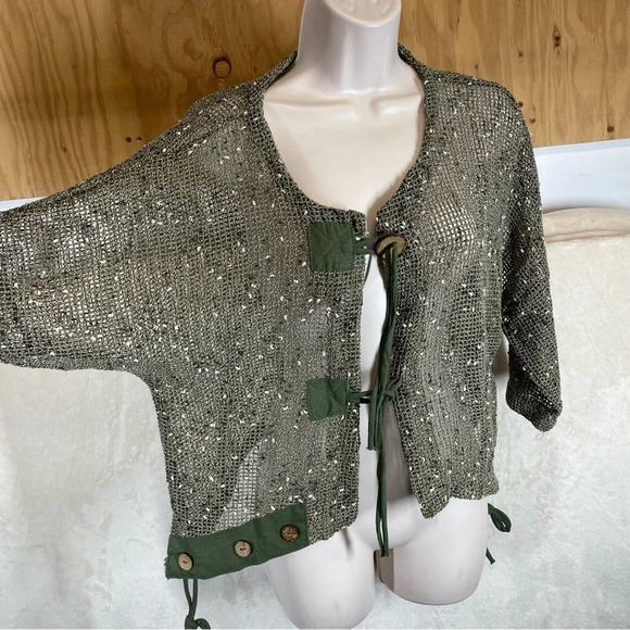 Kaktus open knit art to wear cardigan sweater green women’s small lagenlook - Picture 4 of 11